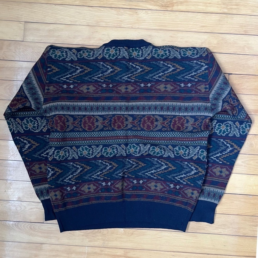Paul & Shark Yachting Mens Vintage Wool Geometric Knit Sweater Navy Burgundy L - Picture 5 of 7